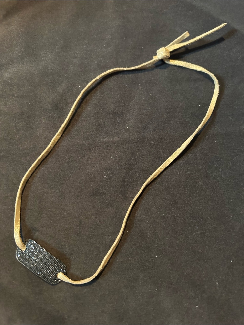Source Unknown Black Pavé Pendant Suede Cord Necklace - Tan Cord